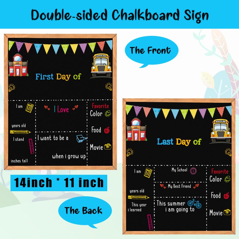 BAODLON First Day of School Sign - 14" X 11" Double-Sided Board With Frame for Kids - Chalkboard for First & Last Day, Back to School Supplies for Preschool Kindergarten 1st Grade - Image 3